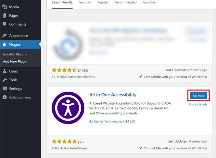 OneTap WordPress Accessibility Plugin Installation<br />
